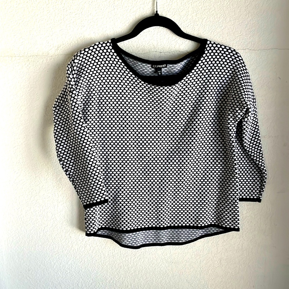 Express Cropped Sweater Women’s Medium Black White Polka Dot
